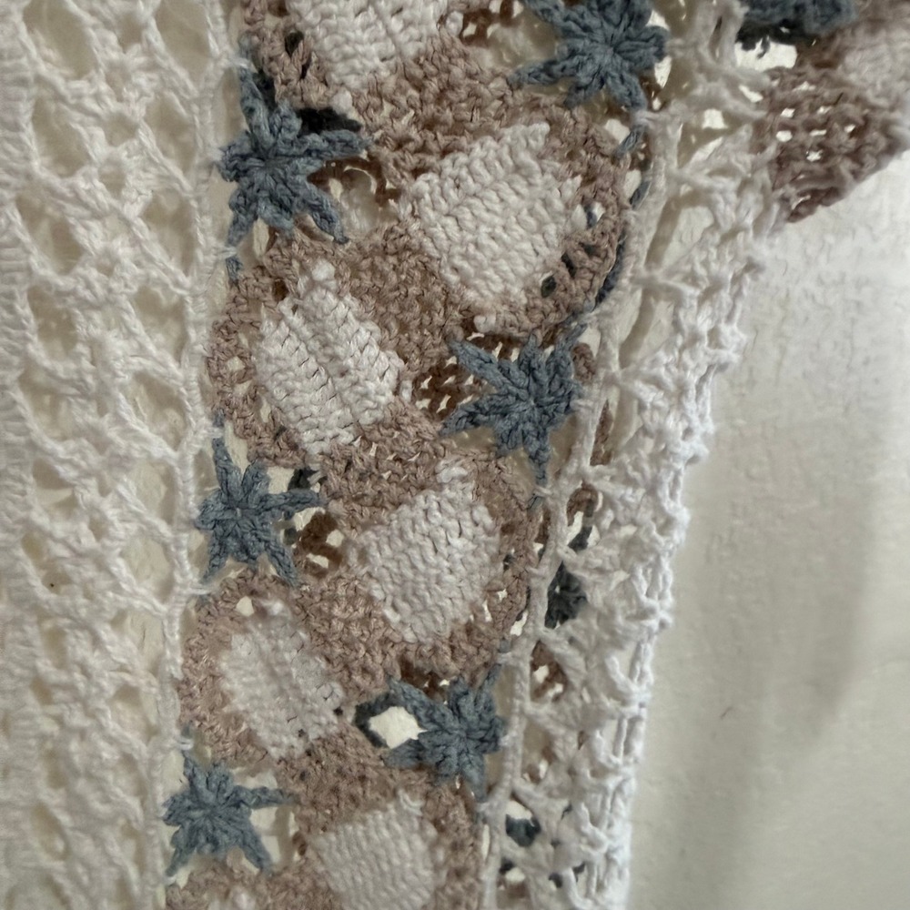 Colleen's Collectables Crochet Sweater Hand Knitted Ramie Cotton Boho Cream‎ L - Picture 5 of 14